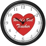Red Heart - World's Best Teacher - Love & Friendship Theme Wall Clock by WatchBuddy Timepieces (Slate Blue Frame)