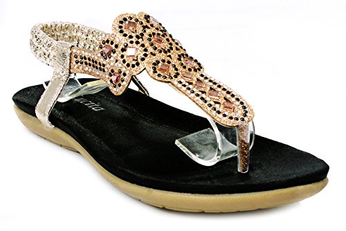 3-25J Glitter Sparkle Crystal Rhinestone Cut Out T-Strap Cushioned Slingback Thong Sandal Shoes