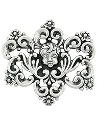 Sterling Silver Filigree Brooch Pin with Boys Face Design, 1 1/2 inch wide