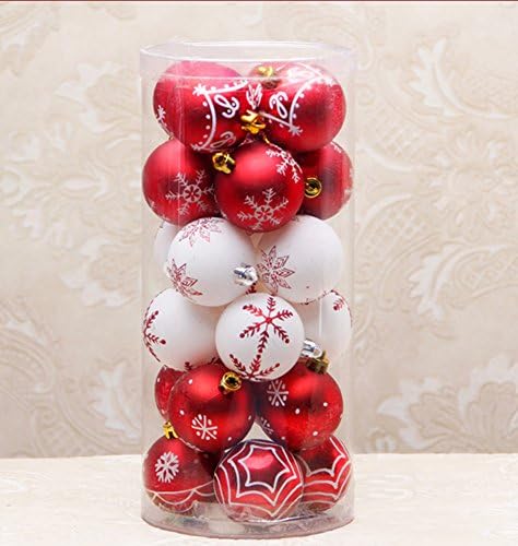 Christmas Pendants Decorative Hanging Christmas Baubles Balls Ornaments Set (2.36inch, 24 Pack, White&amp;Red)