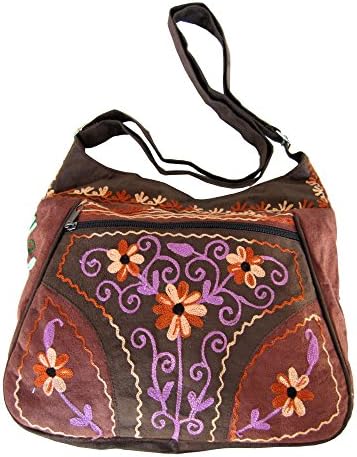 Embroidered 4 Zippered Multi-pockets Cross Body Purse Bag