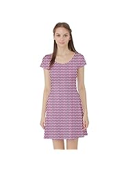 Zig Zag Polyester/Spandex Stretchy Short Sleeves Skater Dress 