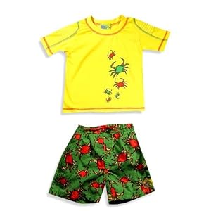 Plaid Fish - Infant Boys 2 Piece Swim Set, Yellow, Green