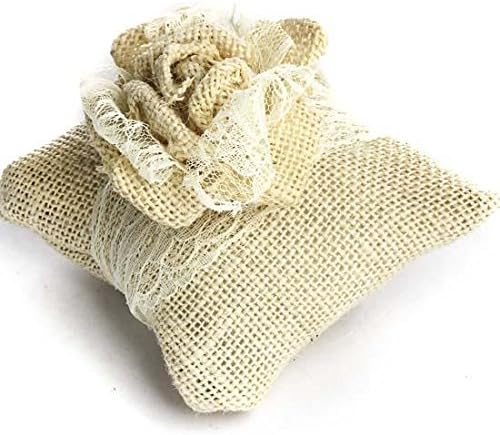 Trendy Lace and Burlap Rose Centered Mini Ring Bearer Pillow for Weddings, Ceremony or Everyday Accenting