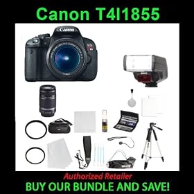 Canon EOS Rebel T4i 18-55mm IS II Lens Kit with Bower DSLR Bundle and Bower Illuminator Dedicated Flash For Canon SLRand Canon 2044B002 EF-S 55-250mm f/4-5.6 IS Telephoto Zoom Lensand twoTiffen 58mm UV Protection Filter