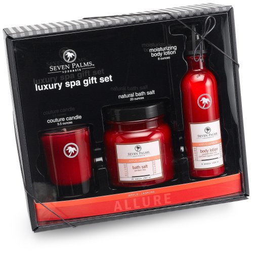 Seven Palms Gift Set Apple Jasmine Candle, Bath Salt, 20-Ounce Jar and Body Lotion,... by Seven Palms