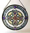 Green Celtic Manx Cross in Stained Glass