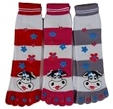Gravity Funky Cow Flowers Stripes Toe Socks (One Size Fits Most) - 3 Pack