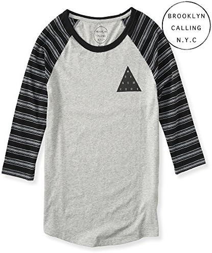 Aeropostale Men's Brooklyn Calling 3/4 Sleeve Stripe Raglan Tee Shirt S Light He