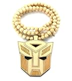 Natural Wooden Autobot Transformers Pendant with a 36 Inch Beaded Necklace Chain