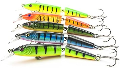 HappyFishing 5pcs/lot 4.2" 2 Jointed Fishing Lure Life-like Swimbait Lures Crankbaits Baits Hard Bait Striped Minnow Fishing Lures with 2 Hooks