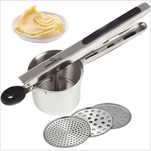 Top Rated Premium Stainless Steel Potato Ricer / Press and Masher with 3 Large Interchangeable Discs, Baby Food Strainer by Expert Chef