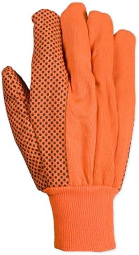 Southern Gloves ICHF18FOPD Oil Field Gloves, Corded Poly/Cotton Outer, Non-Woven Liner, PVC Dotted Palm, Matching Knit Wrist, Fluorescent Orange (Pack of 12)