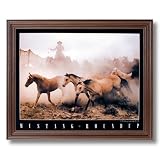 Wild Mustang Horse Roundup Western Cowboy Home Decor Wall Picture Cherry Framed Art Print