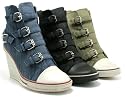 New Military Wedge Heel Trainer Buckle Platform Shoes Boots Sz 3-8