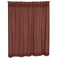 Burgundy Applique Star Shower Curtain in Country Patchwork Pattern