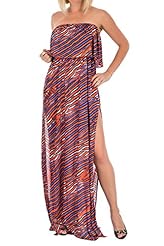 Striped Print Bandeau Neck Slit  Dress