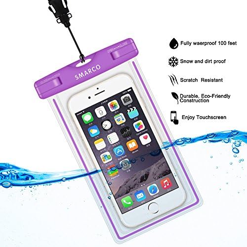 SMARCO Universal Night Fluorescence Waterproof Bag for Iphone 6/6 plus,Samsung Galaxy S6, S5,S4,S3,HTC,Sony,Nokia,keeps your Cell Phone from Water,Sand,Dust and Dirt-IPX8 Certified to 100Feet(Purple)