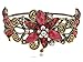 Alilang Womens Antique Golden Tone Red Rhinestone Floral Lily Poinsettia Flower Bangle Cuff Bracelet