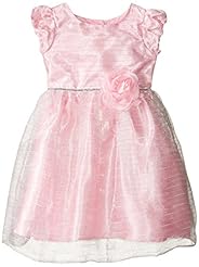 Girls Metallic/Organza/Polyester Puff Sleeves Short Babydoll  Dress With a Ribbon 