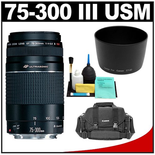 Canon EF 75-300mm f/4-5.6 III USM Zoom Lens + Canon SLR Camera Case + Accessory Kit for Digital Rebel XT, XTi, XSi, EOS 30D, 40D Digital SLR Cameras