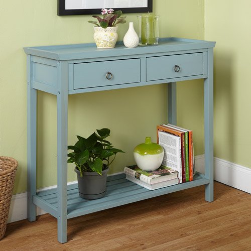 how do I get Antique Blue Console Table 2 drawers w/ round metal