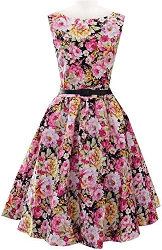 Dresswell Floral Pattern Smart-Casual Knee-Length Vintage Party Dress(XXL)