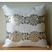 Silver And Gold - Throw Pillow Covers - Silk Pillow Cover with Antique Sequin Embroidery