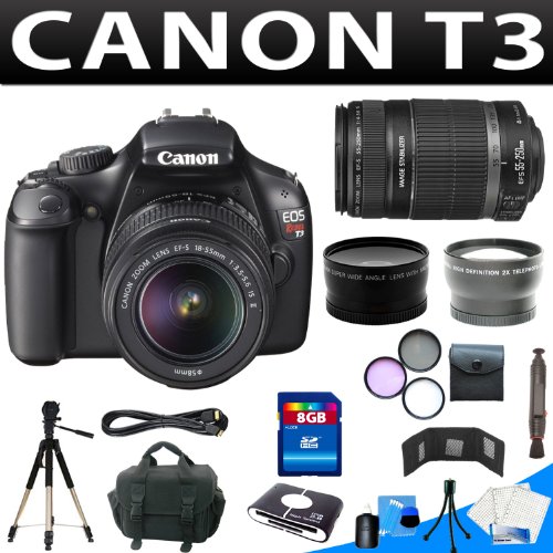 Canon EOS Rebel T3 Digital Camera + Canon Ef-s 18-55mm F/3.5-5.6 Is Autofocus Lens + Canon Canon Ef-s 55-250mm F/4-5.6 Is Autofocus Lens + 8gb Complete Professional Camera Bundle