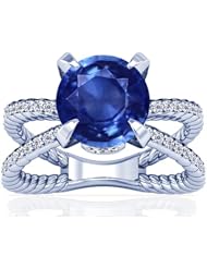 Platinum Round Cut Blue Sapphire Ring With Sidestones