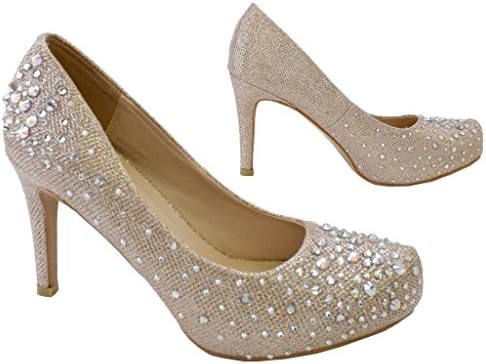 SilverDew Crystal-10 New Women Glitter Rhinestone Jeweled High Heel Platform Wedding Pumps 6 US