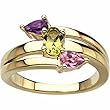 14K Yellow Gold Peridot, Pink Tourmaline and Amethyst Ring