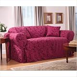 Burgundy Scroll Damask Loveseat Slipcover