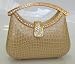 Elegant Lady Evening Bag,Purse-Crocodile-Like High-End Beige Pu Leather w/Water Clear Crystal Handle & Long Shoulder Chain,6.L x 5H x 2.25 W, Italy Fashion Evening Purse.