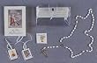 First Communion Gift Sets - Girl - White Molded Rosary - Missal - FC Pin - Scapular - Clear Vinyl Wallet