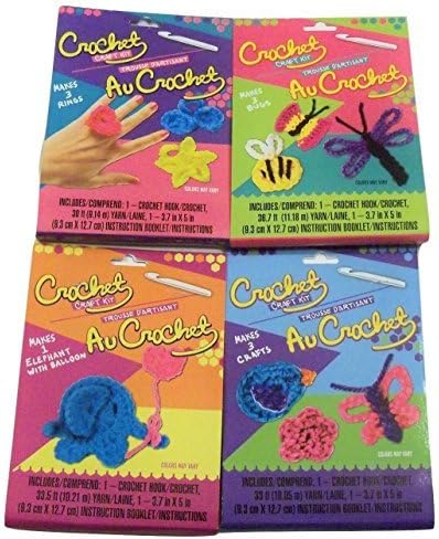 Crochet Craft Kits for Beginners ~ 4 Individal Kits (Makes Bugs, Crafts, Rings and an Elephant with Balloon)