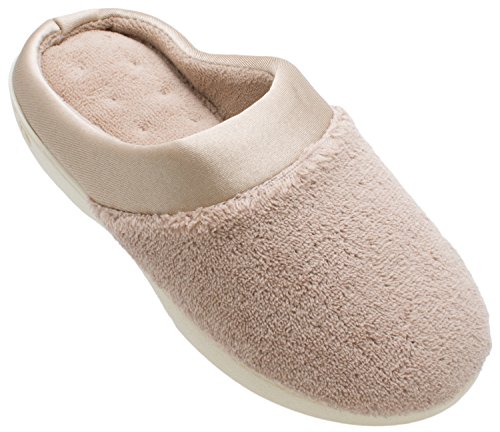 On Your Feet Women's Micro Terry PillowStep Satin Cuff Clog Taupe Large 8.5-9