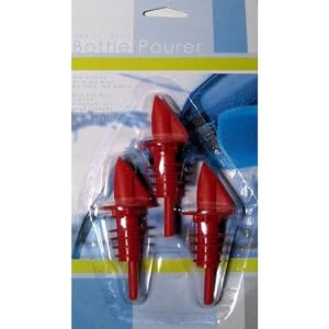 New Lot of 3 Bottle Top Pourer Bar Bartender Liquor Red