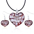 Red Heart Pendant And Earring Murano Glass Jewelry Set
