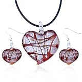 Red Heart Pendant And Earring Murano Glass Jewelry Set