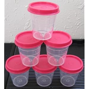 Tupperware 6 Pc Midget Set with Rose Pink Seals by