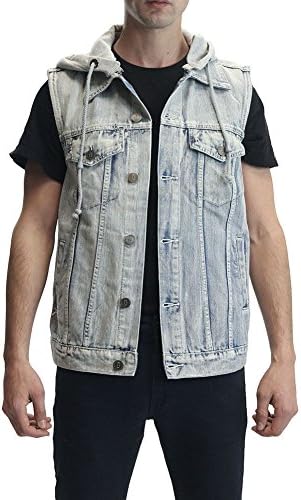 Victorious Denim Vest with Detachable Hood DV777 - ICEBLUE - X-Large