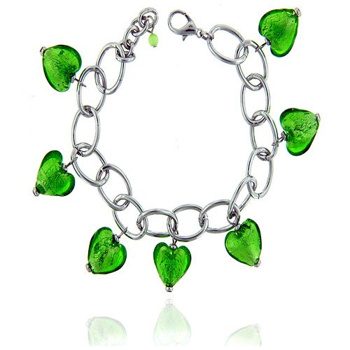 Green Heart Murano Glass Bracelets