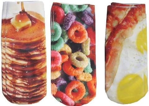 Set of 3 Pairs of Ankle Socks Animals Food Photo