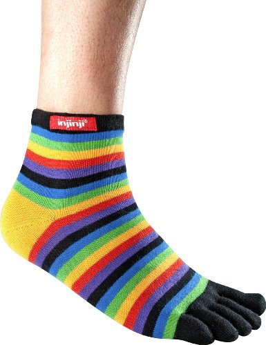 injinji  Performance Original Weight Mini Crew Toesocks, Black Rainbow, Medium