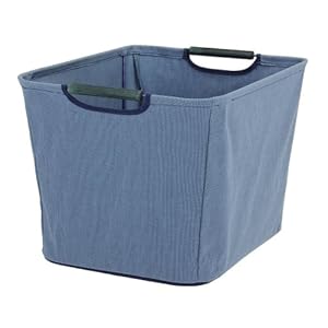 Household Essentials Open Tapered Bin with Wood Handles, Medium, Blue