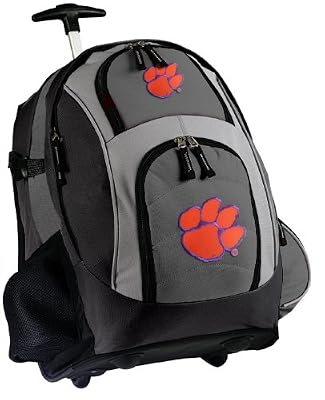 Clemson Rolling Backpack Deluxe Gray Clemson Tigers - Our Best Backpacks Bags with Wheels or School Trolley Bags Carry-Ons - Unique Gifts