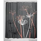 InterDesign Thistle Fabric Shower Curtain, 72 x 72-Inch, Gray/Coral