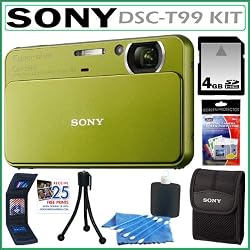 Sony Cyber-shot DSCT99 DSC-T99 14 1MP Wide Angle Digital Camera with Touch Screen in Green 4GB Accessory Kit