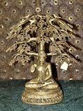 LORD BUDDHA ABHAYA BODHI TREE BRASS STATUE INDIA ART 30